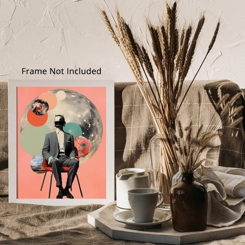 Posterizer 1 pcs-sci-fi surreal robot head man-funky collage-Astronomy & Celestial Art-Abstract & Modern Art-Gift for Art Lovers- UNFRAMED Wall Ar...